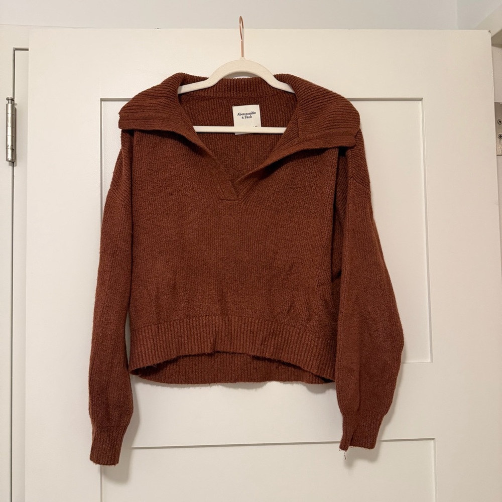 Abercrombie & Fitch Women's Rust Brown Collared Pullover Sweater Jonny Collar - Picture 1 of 5
